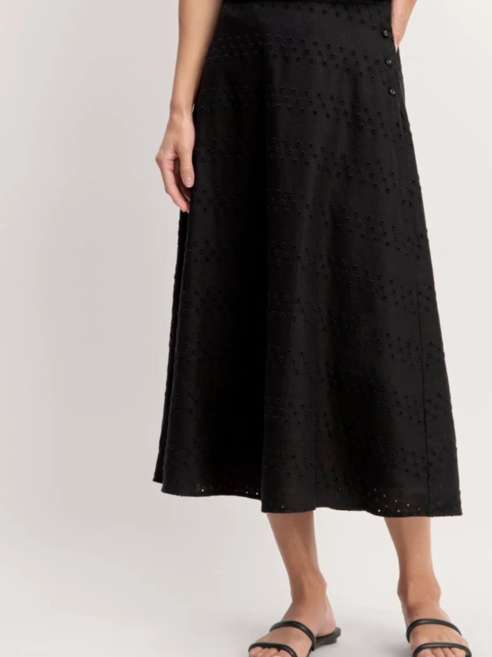 Everlane Black Eyelet A-Line Midi Skirt
